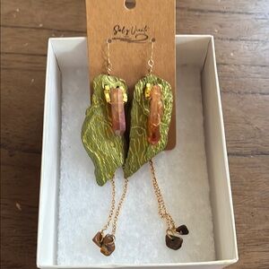 Green and Gold Leaf Earrings